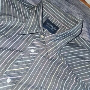 Wrangler Western Shirts Mens Short Sleeve Striped Button Up Gray‎ Casual